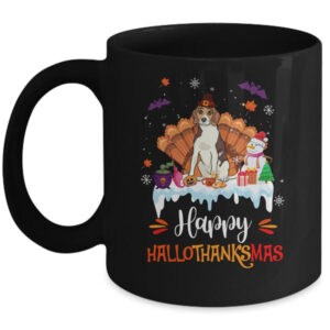 Beagle Happy HalloThanksMas Halloween Thanksgiving Christmas Mug 11oz Mug Black front 600x.jpg