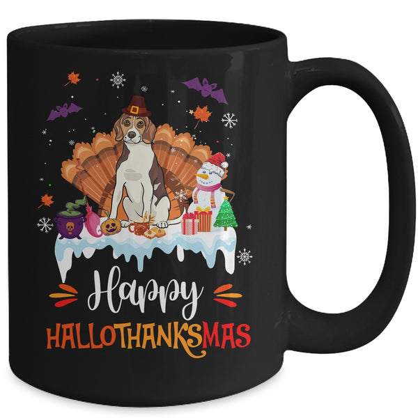 Beagle Happy HalloThanksMas Halloween Thanksgiving Christmas Mug 15oz Mug Black back 600x.jpg