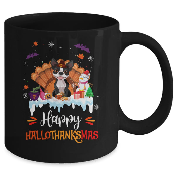 Boston Terrier Happy HalloThanksMas Halloween Christmas Mug 11oz Mug Black back 600x.jpg
