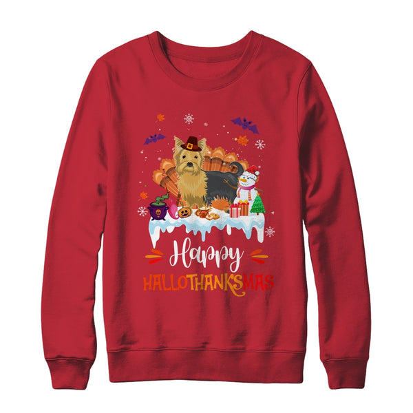 Yorkie HalloThanksMas Halloween Thanksgiving Christmas Crewneck Sweatshirt Red 600x.jpg