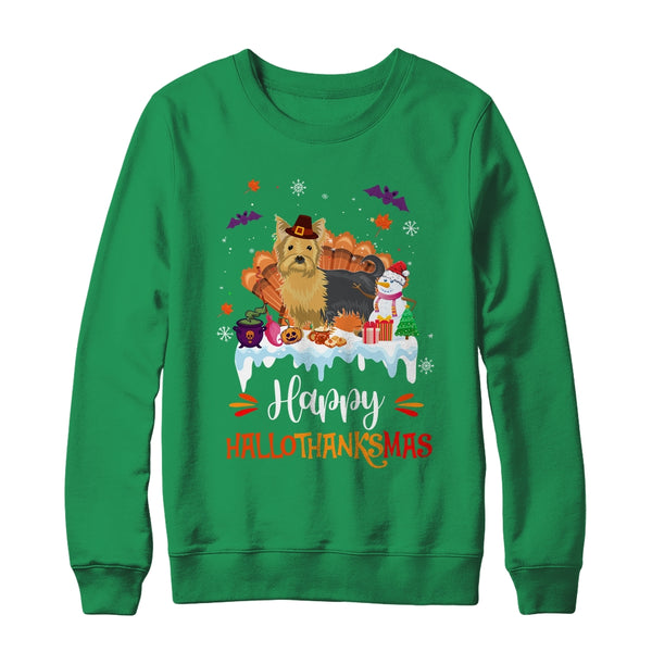 Yorkie HalloThanksMas Halloween Thanksgiving Christmas Crewneck Sweatshirt Irish Green 600x.jpg
