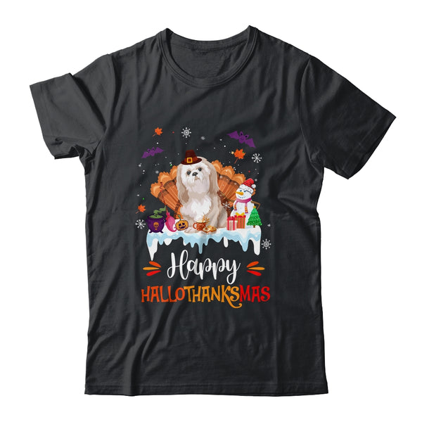 Shih Tzu HalloThanksMas Halloween Thanksgiving Christmas Classic T Shirt Black 600x.jpg