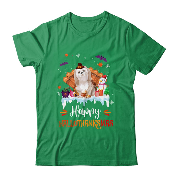Shih Tzu HalloThanksMas Halloween Thanksgiving Christmas Classic T Shirt Irish Green 600x.jpg