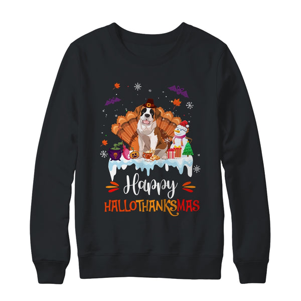 Saint Bernard Happy HalloThanksMas Halloween Christmas Crewneck Sweatshirt Black 600x.jpg