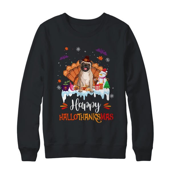 Pug Happy HalloThanksMas Halloween Thanksgiving Christmas Crewneck Sweatshirt Black 600x.jpg