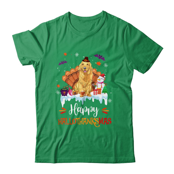 Golden Retriever Happy HalloThanksMas Halloween Christmas Classic T Shirt Irish Green 600x.jpg