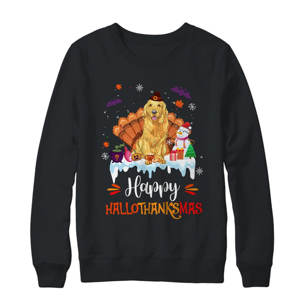 Golden Retriever Happy HalloThanksMas Halloween Christmas Crewneck Sweatshirt Black 600x.jpg
