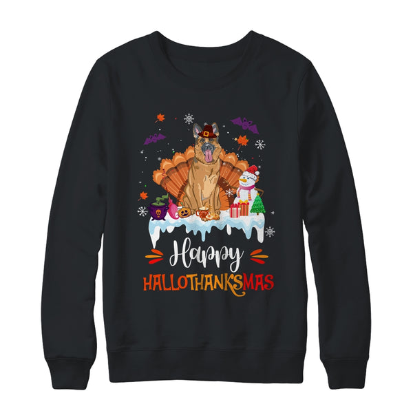 German Shepherd Happy HalloThanksMas Halloween Christmas Crewneck Sweatshirt Black 600x.jpg