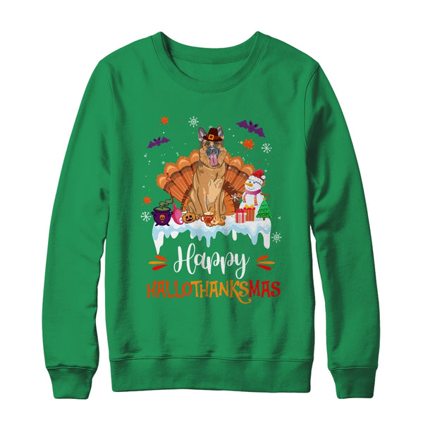 German Shepherd Happy HalloThanksMas Halloween Christmas Crewneck Sweatshirt Irish Green 600x.jpg