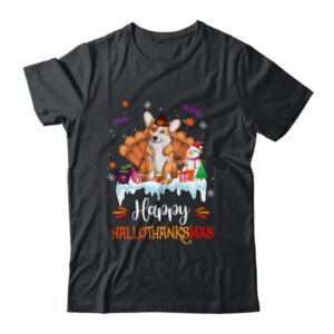 Corgi Happy HalloThanksMas Halloween Thanksgiving Christmas Classic T Shirt Black 600x.jpg
