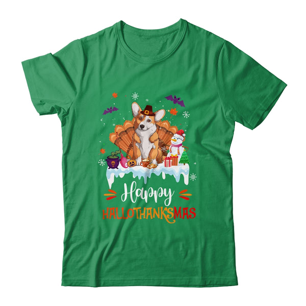 Corgi Happy HalloThanksMas Halloween Thanksgiving Christmas Classic T Shirt Irish Green 600x.jpg