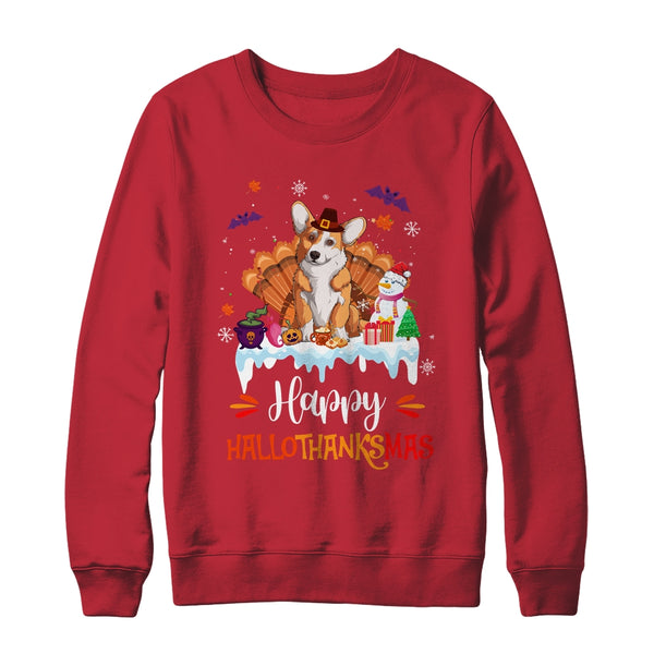 Corgi Happy HalloThanksMas Halloween Thanksgiving Christmas Crewneck Sweatshirt Red 600x.jpg