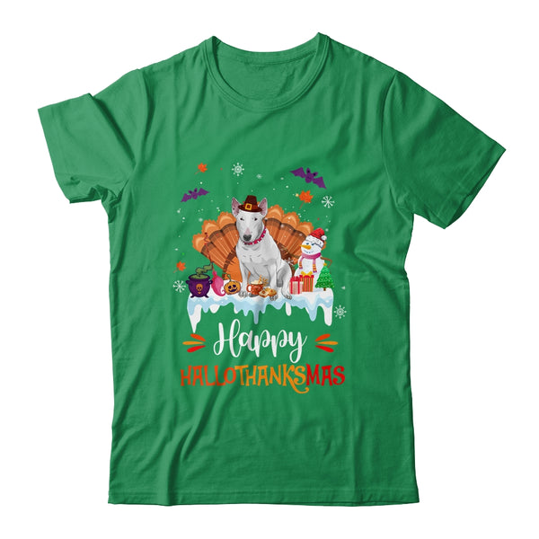 Bull Terrier HalloThanksMas Halloween Thanksgiving Christmas Classic T Shirt Irish Green 600x.jpg