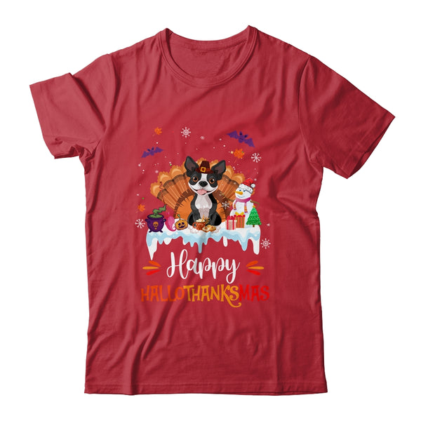 Boston Terrier Happy HalloThanksMas Halloween Christmas Classic T Shirt Red 600x.jpg
