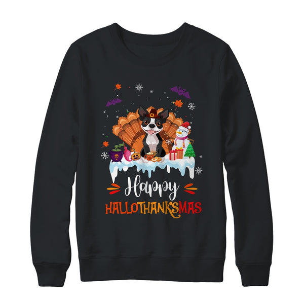 Boston Terrier Happy HalloThanksMas Halloween Christmas Crewneck Sweatshirt Black 600x.jpg
