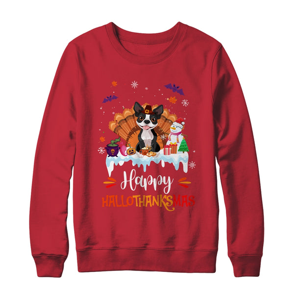 Boston Terrier Happy HalloThanksMas Halloween Christmas Crewneck Sweatshirt Red 600x.jpg