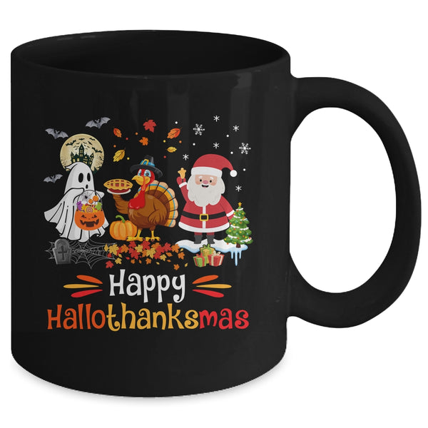 Happy Hallothanksmas Ghost Turkey Pumpkin Christmas Santa Mug 11oz Mug Black back 600x.jpg