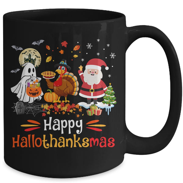 Happy Hallothanksmas Ghost Turkey Pumpkin Christmas Santa Mug 15oz Mug Black back 600x.jpg