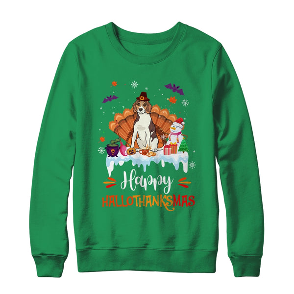 Beagle Happy HalloThanksMas Halloween Thanksgiving Christmas Crewneck Sweatshirt Irish Green 600x.jpg
