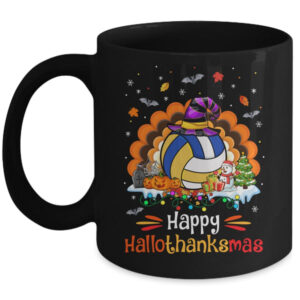 Volleyball Halloween Christmas Thanksgiving Hallothanksmas Mug 11oz Mug Black front 600x.jpg