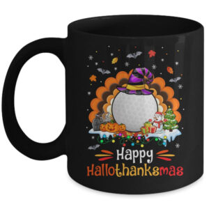 Golf Halloween Christmas Thanksgiving Hallothanksmas Mug 11oz Mug Black front 600x.jpg