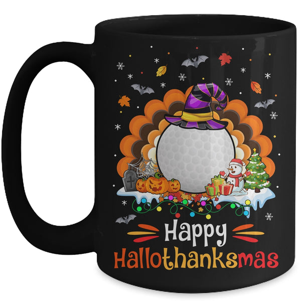 Golf Halloween Christmas Thanksgiving Hallothanksmas Mug 15oz Mug Black front 600x.jpg