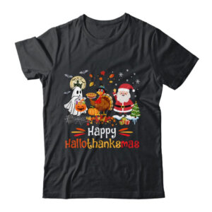 Happy Hallothanksmas Ghost Turkey Pumpkin Christmas Santa Classic T Shirt Black 600x.jpg