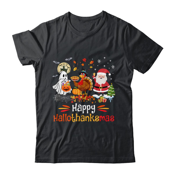 Happy Hallothanksmas Ghost Turkey Pumpkin Christmas Santa Classic T Shirt Black 600x.jpg