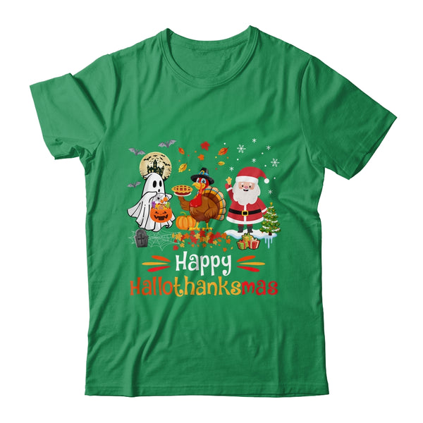 Happy Hallothanksmas Ghost Turkey Pumpkin Christmas Santa Classic T Shirt Irish Green 600x.jpg