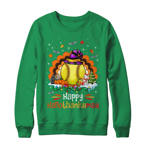 Softball Halloween Christmas Thanksgiving Hallothanksmas Crewneck Sweatshirt Irish Green 600x.jpg