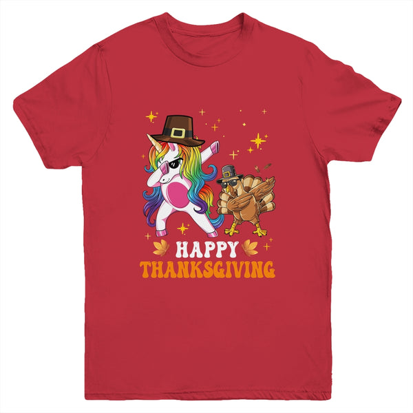 Cute Unicorn Thanksgiving For Girls Pilgrim Hat Turkey Youth Youth T Shirt Red 600x.jpg