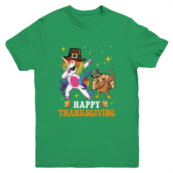 Cute Unicorn Thanksgiving For Girls Pilgrim Hat Turkey Youth Youth T Shirt Irish Green 600x.jpg