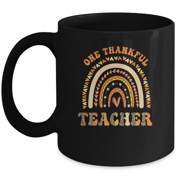 One Thankful Teacher Leopard Rainbow Groovy Thanksgiving Mug 11oz Mug Black front 600x.jpg