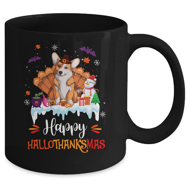 Corgi Happy HalloThanksMas Halloween Thanksgiving Christmas Mug 11oz Mug Black back 600x.jpg