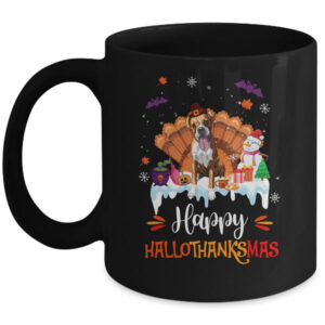 Boxer Happy HalloThanksMas Halloween Thanksgiving Christmas Mug 11oz Mug Black front 600x.jpg