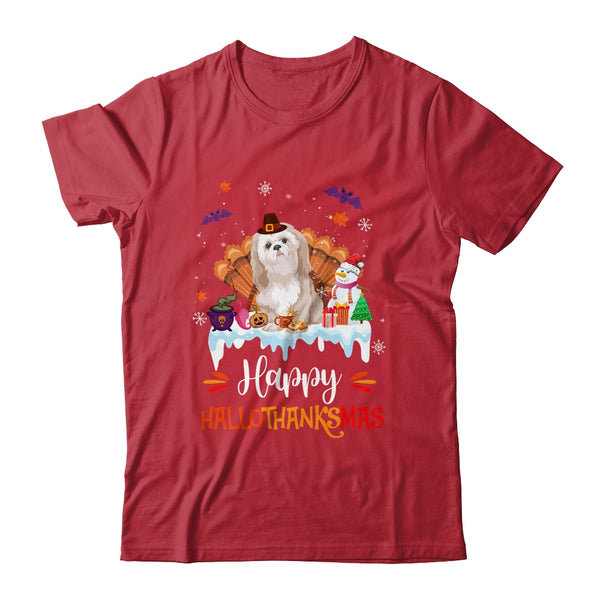 Shih Tzu HalloThanksMas Halloween Thanksgiving Christmas Classic T Shirt Red 600x 1.jpg