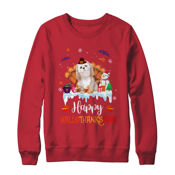 Shih Tzu HalloThanksMas Halloween Thanksgiving Christmas Crewneck Sweatshirt Red 600x 1.jpg