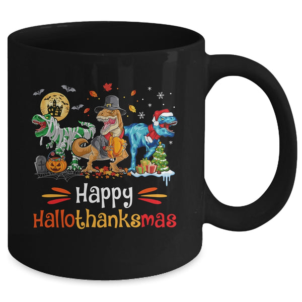 Happy Hallothanksmas T Rex Dinosaur Halloween Christmas Mug 11oz Mug Black back 600x 1.jpg