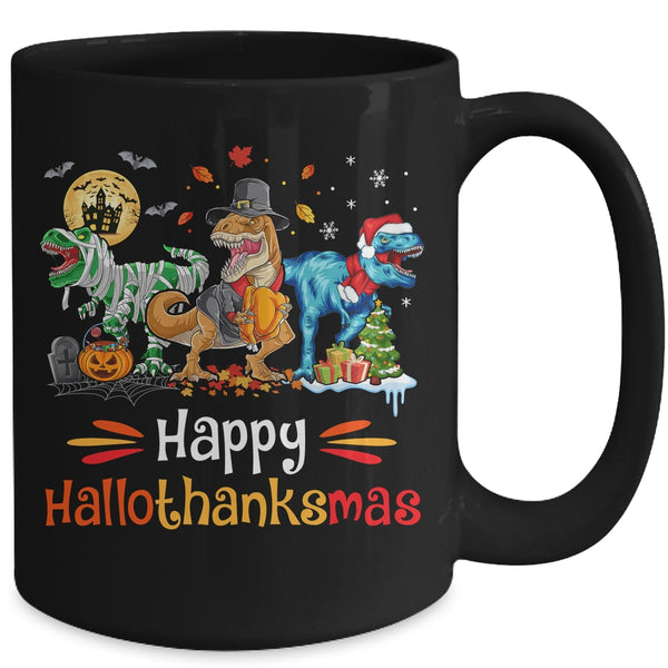 Happy Hallothanksmas T Rex Dinosaur Halloween Christmas Mug 15oz Mug Black back 600x 1.jpg