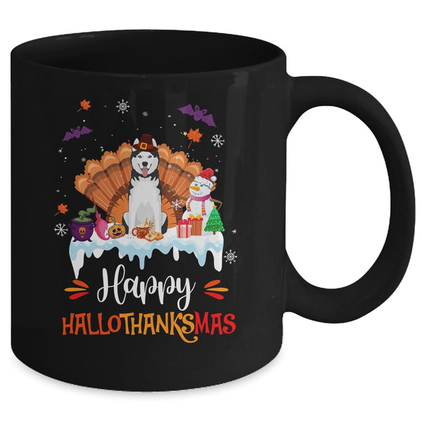 Siberian Husky Happy HalloThanksMas Halloween Christmas Mug 11oz Mug Black back 600x.jpg