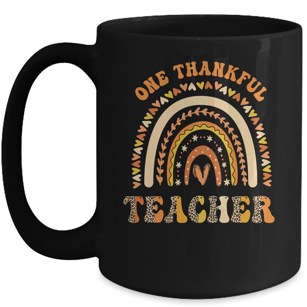 One Thankful Teacher Leopard Rainbow Groovy Thanksgiving Mug 15oz Mug Black front 600x 2.jpg
