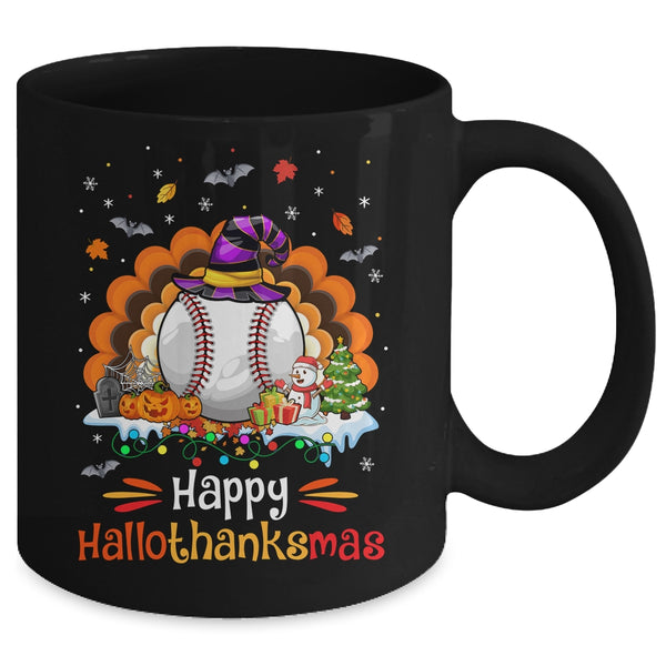 Baseball Halloween Christmas Thanksgiving Hallothanksmas Mug 11oz Mug Black back 600x.jpg
