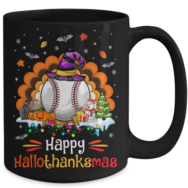 Baseball Halloween Christmas Thanksgiving Hallothanksmas Mug 15oz Mug Black back 600x.jpg