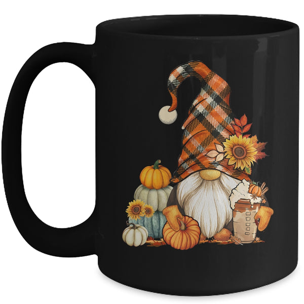 Cute Holiday Gnome For Thanksgiving With Fall Pumpkin Spice Mug 15oz Mug Black front 600x.jpg