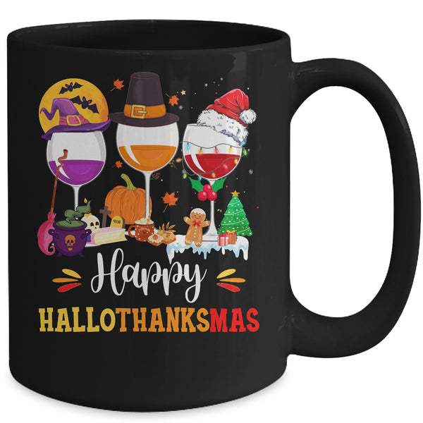 Wines Glass Thanksgiving Funny Happy Hallothanksmas Mug 15oz Mug Black back 600x.jpg