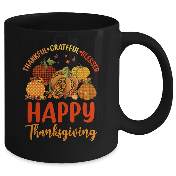 Thankful Grateful Blessed Leopard Plaid Pumpkin Thanksgiving Mug 11oz Mug Black back 600x.jpg