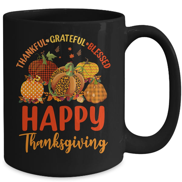 Thankful Grateful Blessed Leopard Plaid Pumpkin Thanksgiving Mug 15oz Mug Black back 600x.jpg