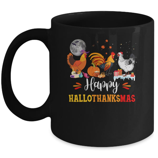 Happy Hallothanksmas Chicken Xmas Thanksgiving Halloween Mug 11oz Mug Black front 600x.jpg