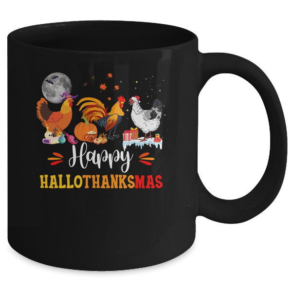 Happy Hallothanksmas Chicken Xmas Thanksgiving Halloween Mug 11oz Mug Black back 600x.jpg