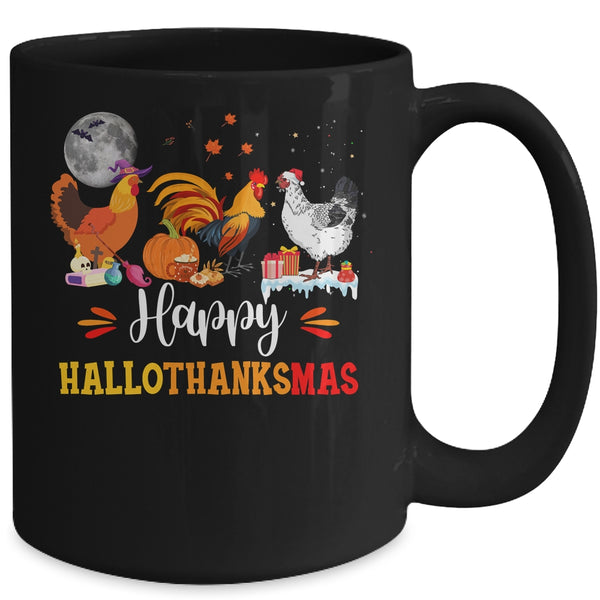 Happy Hallothanksmas Chicken Xmas Thanksgiving Halloween Mug 15oz Mug Black back 600x.jpg